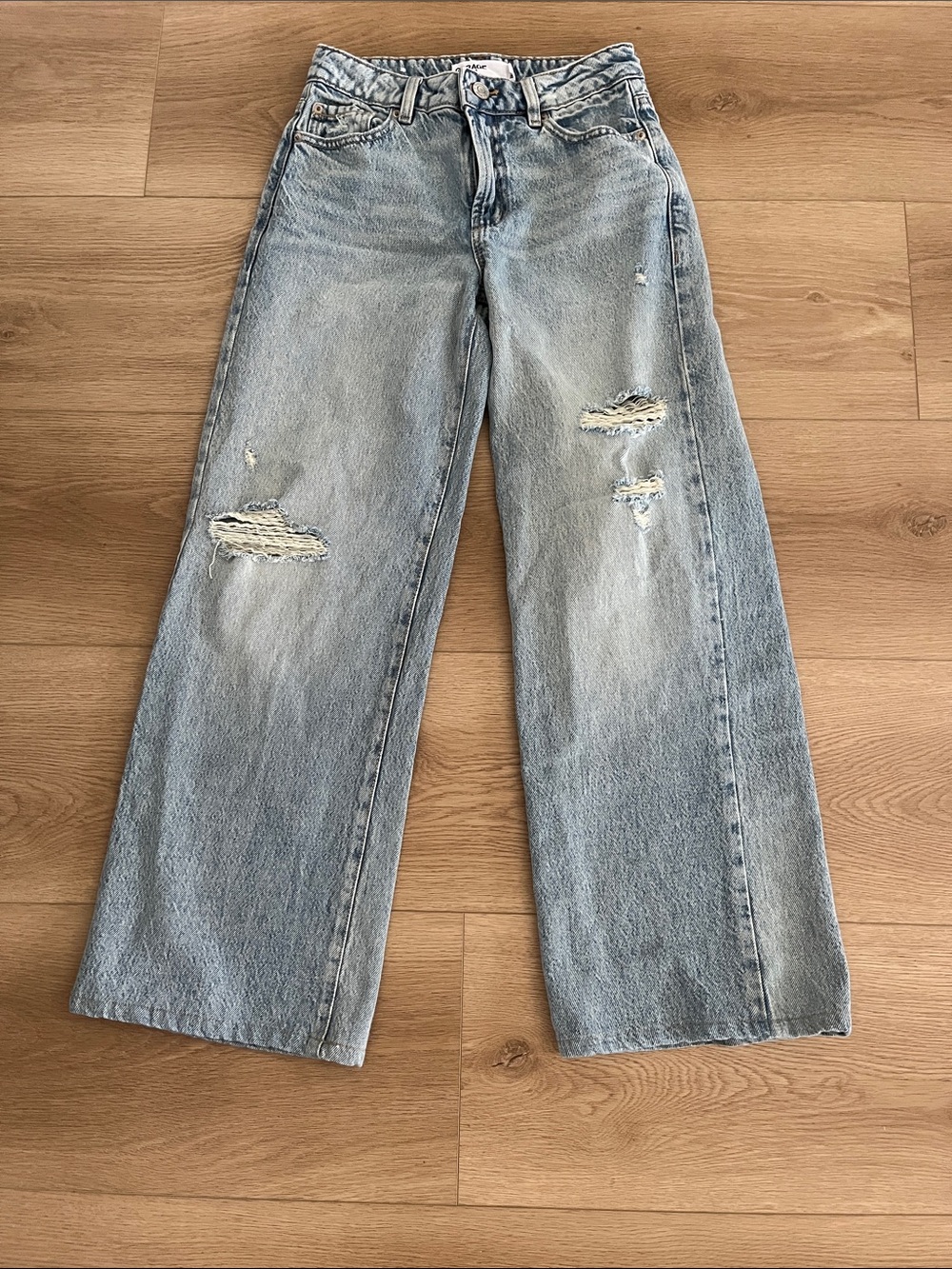 Garage Light Blue Distressed Wide-Leg Jeans